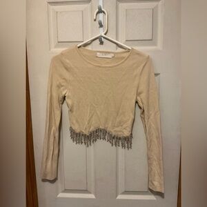 LC Lauren Conrad Cream Crop with Rhinestone fringe